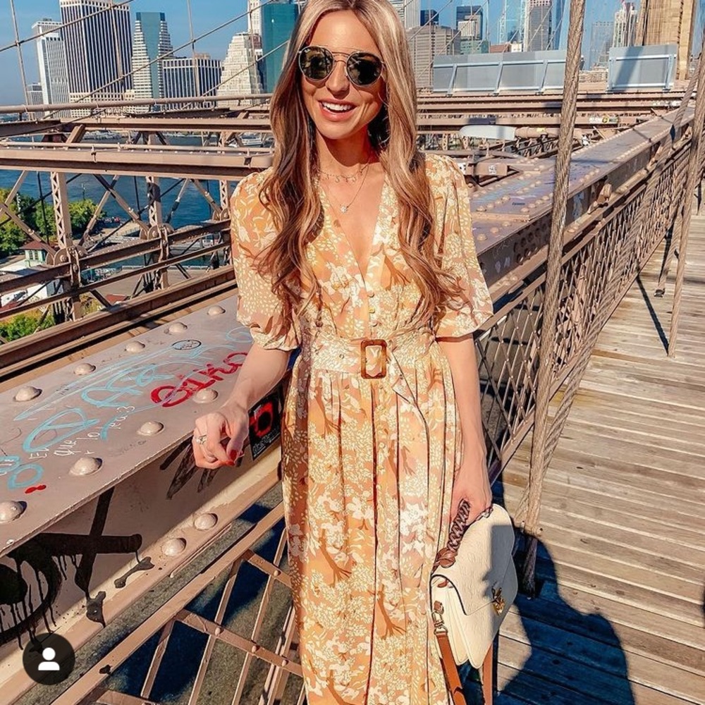 Floral belted midi dress